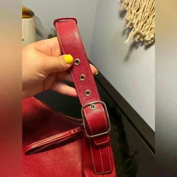 COACH Slim Legacy Red  Leather Handbag With Double Handles - Picture 2 of 8
